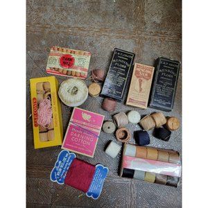 Lot VTG J & P Coats Mending Floss  Box Thread Spools Silk Hosiery Darning Cotton